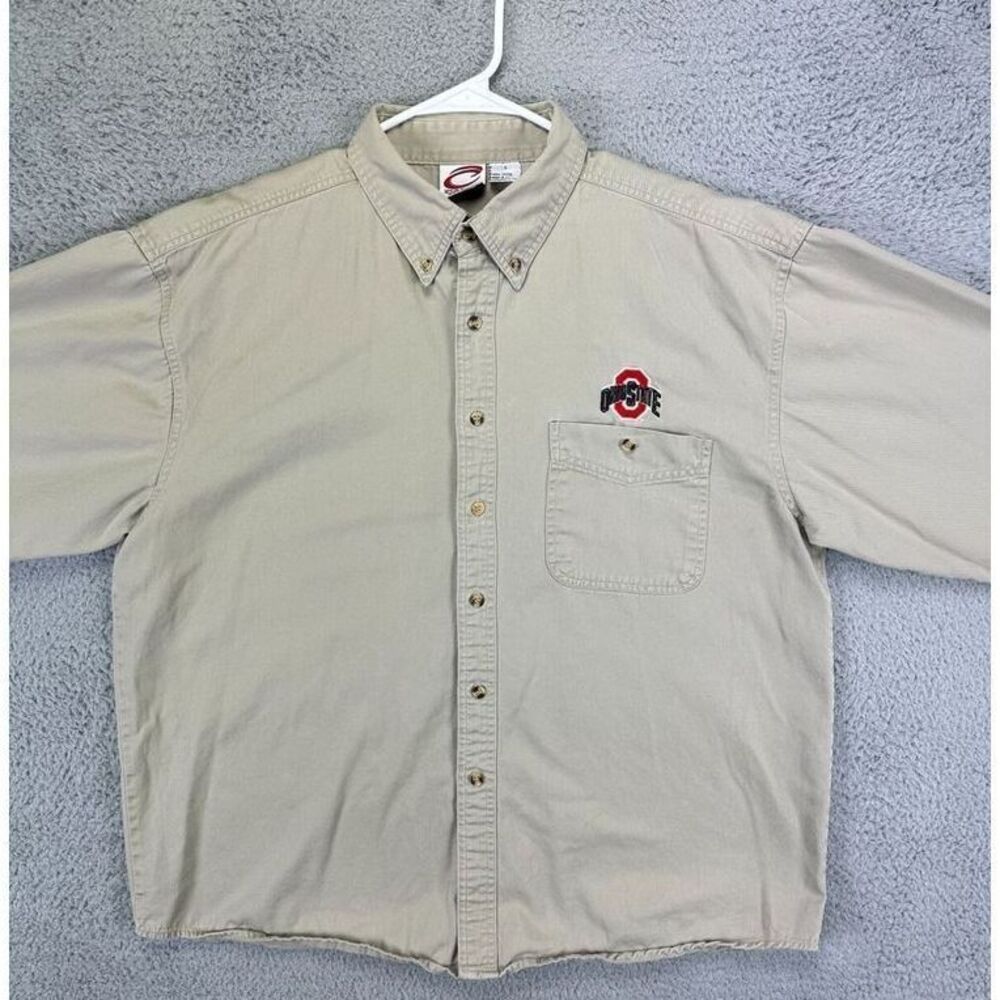 Ohio State Shirt Large Buckeyes Tan Athletic Button Down‎ Long Sleeve Mens Cadre
